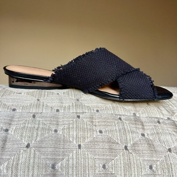 Halston Heritage Estella Black Canvas Sandal Women’s US 6 M Frayed Edge Low Heel - Picture 3 of 16